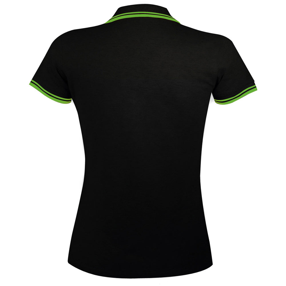 Black-Lime - Back - SOLS Womens-Ladies Pasadena Tipped Short Sleeve Pique Polo Shirt