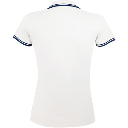 White-Navy - Back - SOLS Womens-Ladies Pasadena Tipped Short Sleeve Pique Polo Shirt