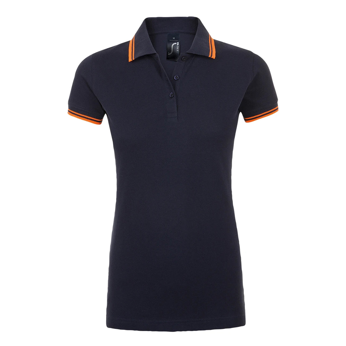 French Navy-Neon Orange - Front - SOLS Womens-Ladies Pasadena Tipped Short Sleeve Pique Polo Shirt