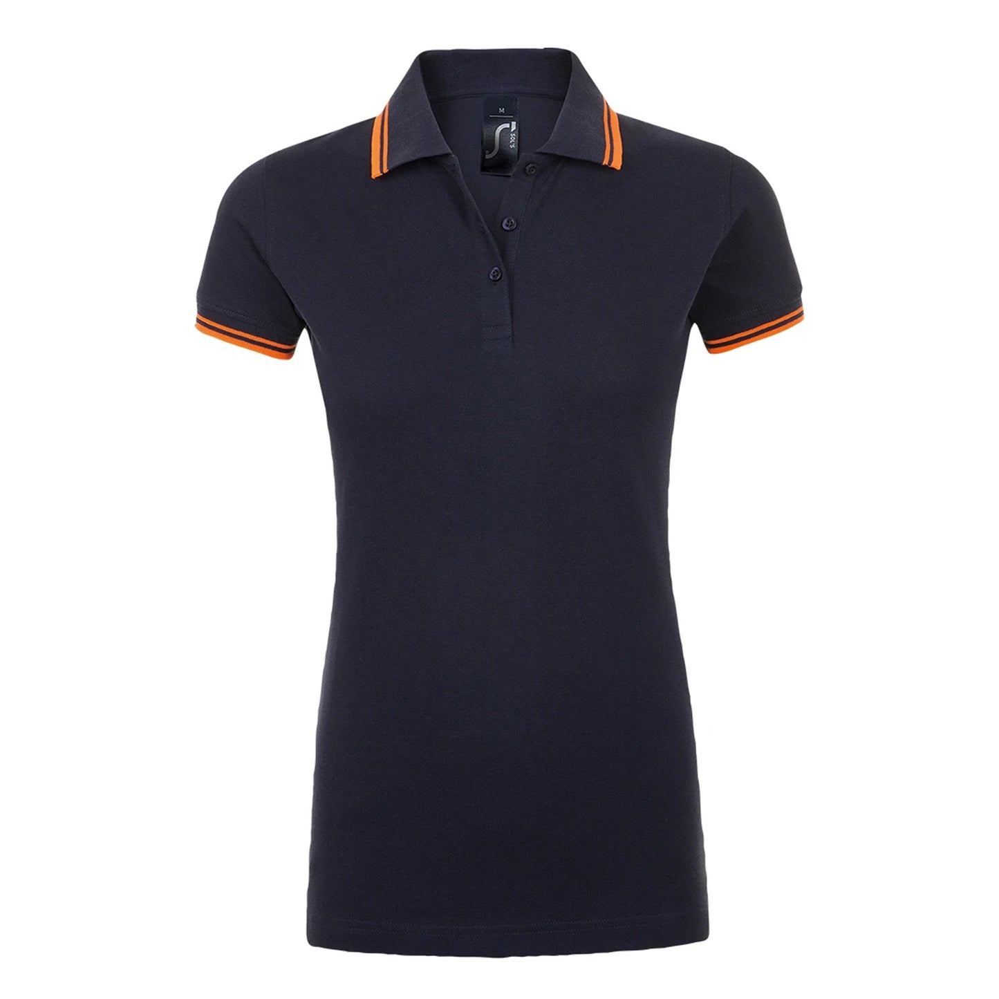 French Navy-Neon Orange - Front - SOLS Womens-Ladies Pasadena Tipped Short Sleeve Pique Polo Shirt