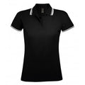 Black-White - Front - SOLS Womens-Ladies Pasadena Tipped Short Sleeve Pique Polo Shirt