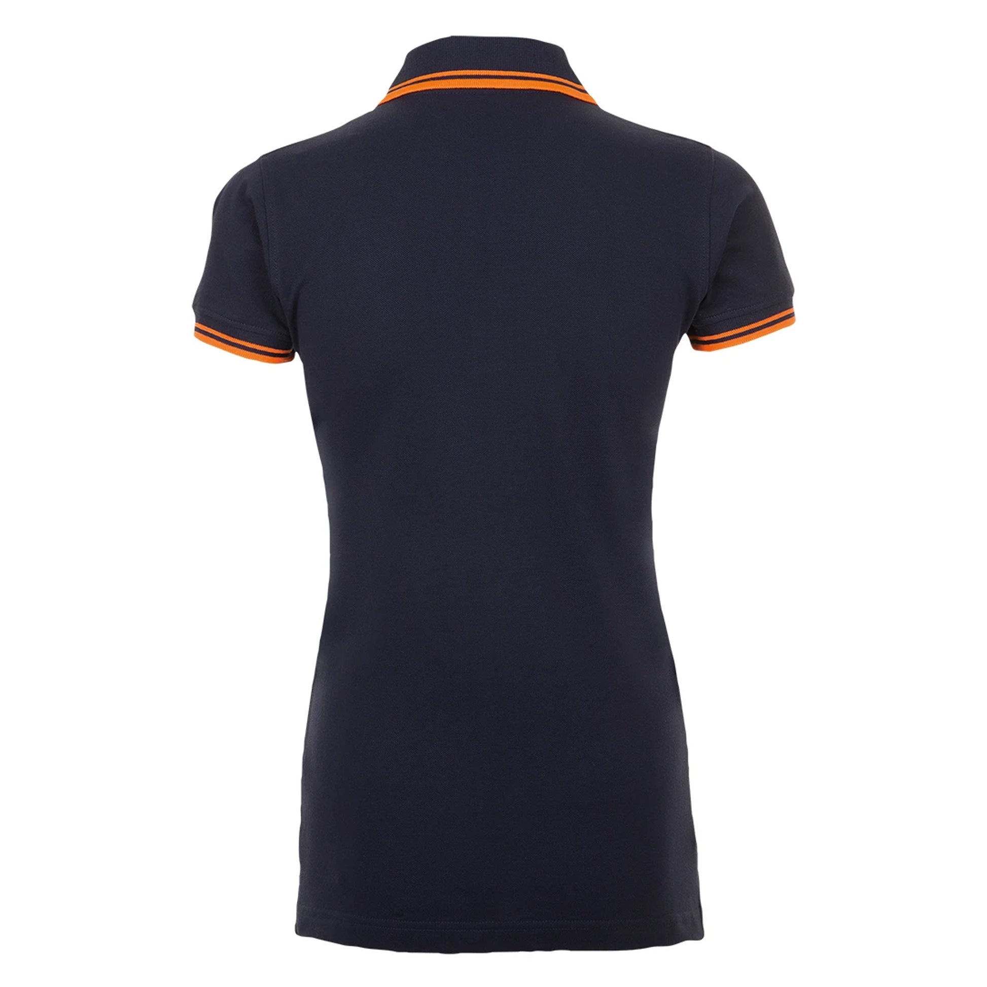 French Navy-Neon Orange - Back - SOLS Womens-Ladies Pasadena Tipped Short Sleeve Pique Polo Shirt