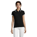 Black-White - Back - SOLS Womens-Ladies Pasadena Tipped Short Sleeve Pique Polo Shirt