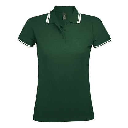 Forest-White - Front - SOLS Womens-Ladies Pasadena Tipped Short Sleeve Pique Polo Shirt