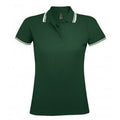 Forest-White - Front - SOLS Womens-Ladies Pasadena Tipped Short Sleeve Pique Polo Shirt