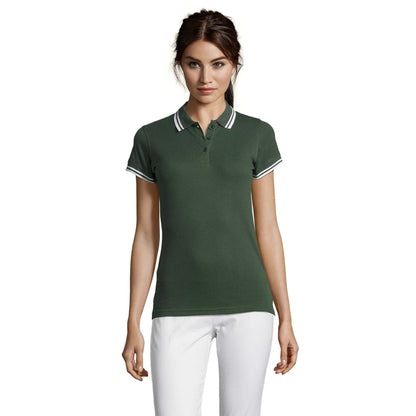 Forest-White - Lifestyle - SOLS Womens-Ladies Pasadena Tipped Short Sleeve Pique Polo Shirt