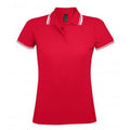 Red-White - Front - SOLS Womens-Ladies Pasadena Tipped Short Sleeve Pique Polo Shirt