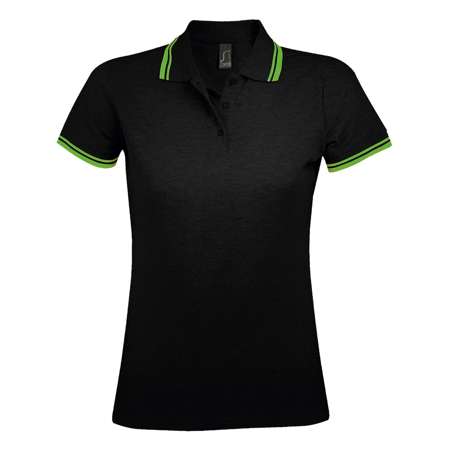 Black-Lime - Front - SOLS Womens-Ladies Pasadena Tipped Short Sleeve Pique Polo Shirt
