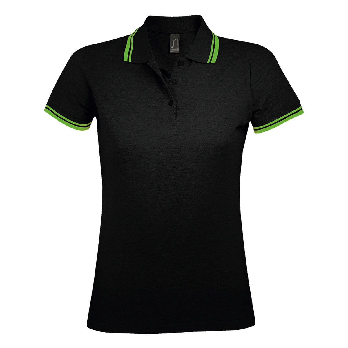 Black-Lime - Front - SOLS Womens-Ladies Pasadena Tipped Short Sleeve Pique Polo Shirt