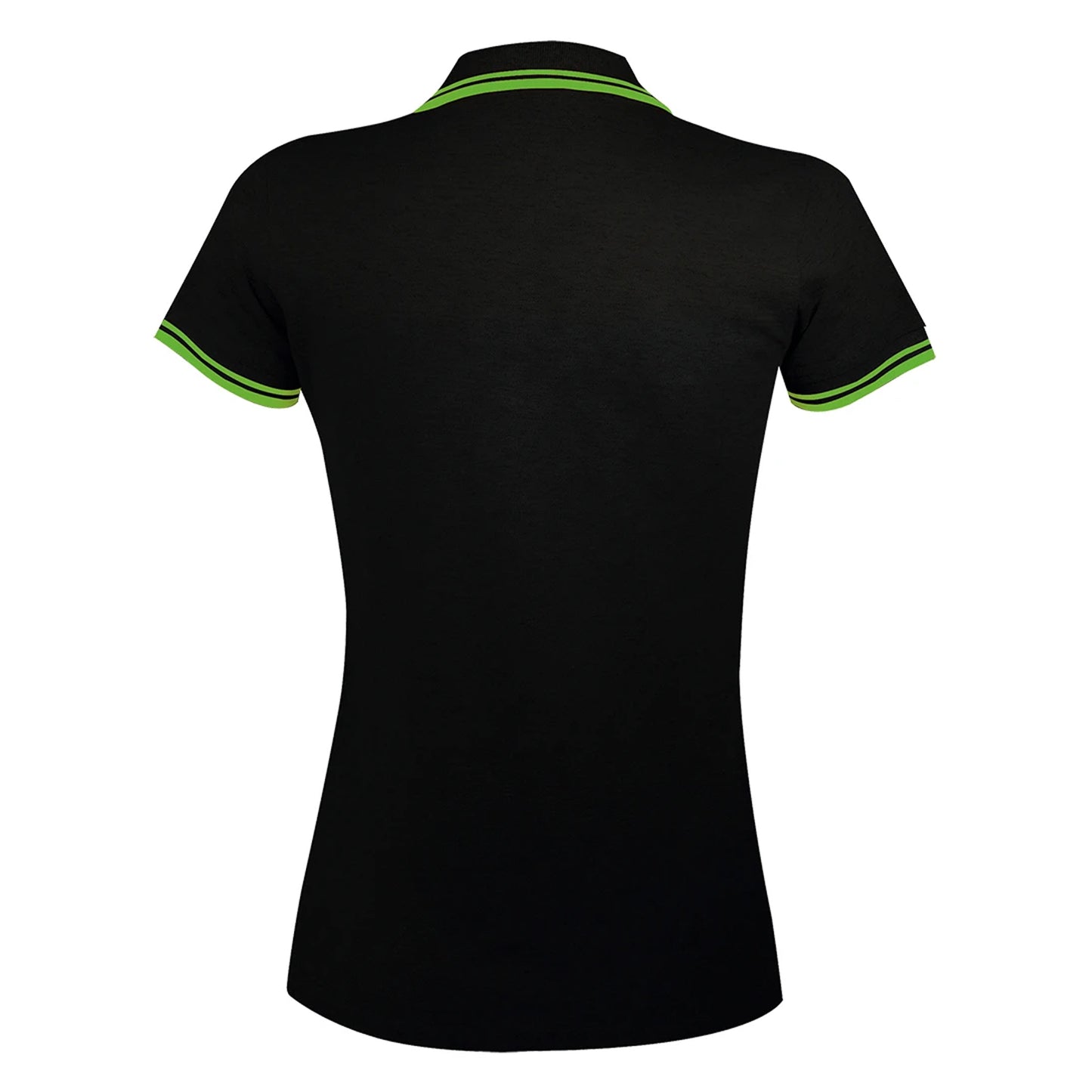 Black-Lime - Back - SOLS Womens-Ladies Pasadena Tipped Short Sleeve Pique Polo Shirt