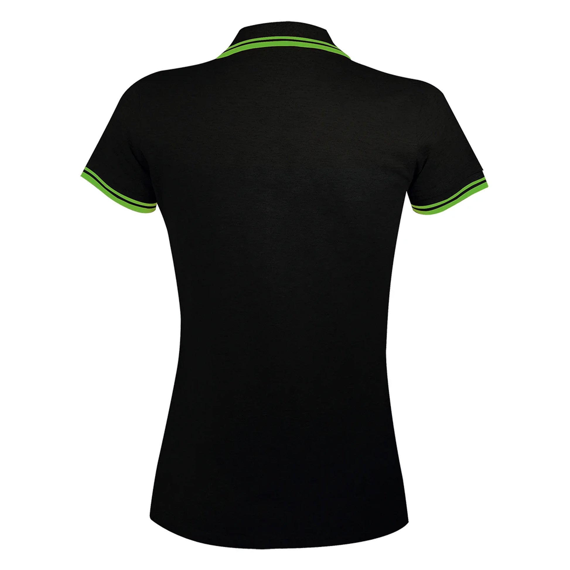 Black-Lime - Back - SOLS Womens-Ladies Pasadena Tipped Short Sleeve Pique Polo Shirt