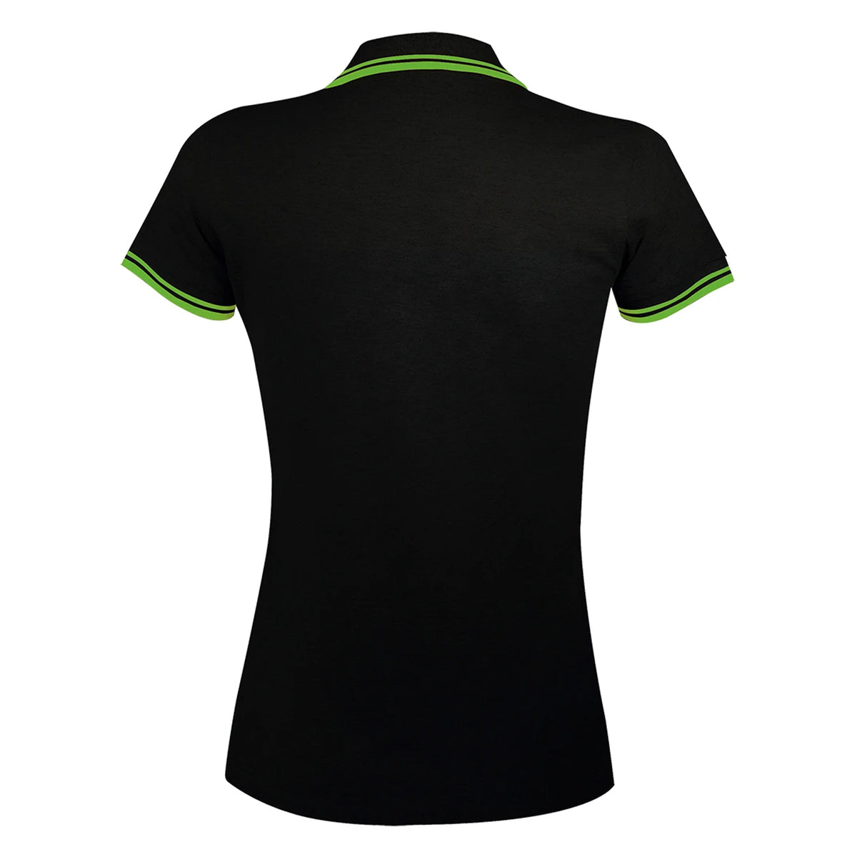 Black-Lime - Back - SOLS Womens-Ladies Pasadena Tipped Short Sleeve Pique Polo Shirt