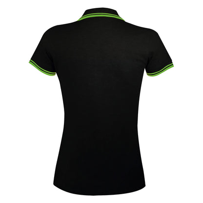Black-Lime - Back - SOLS Womens-Ladies Pasadena Tipped Short Sleeve Pique Polo Shirt