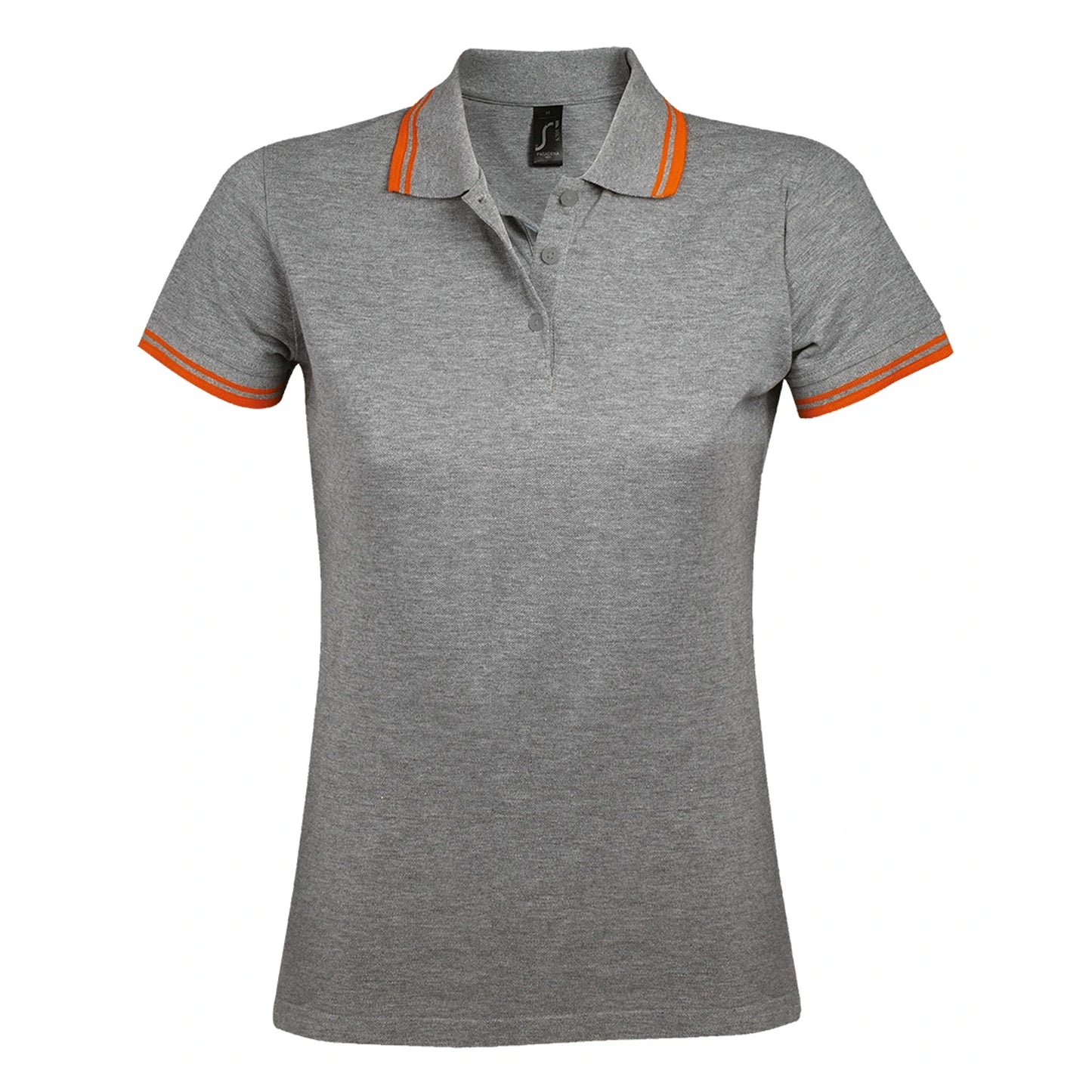 Grey Marl-Orange - Front - SOLS Womens-Ladies Pasadena Tipped Short Sleeve Pique Polo Shirt