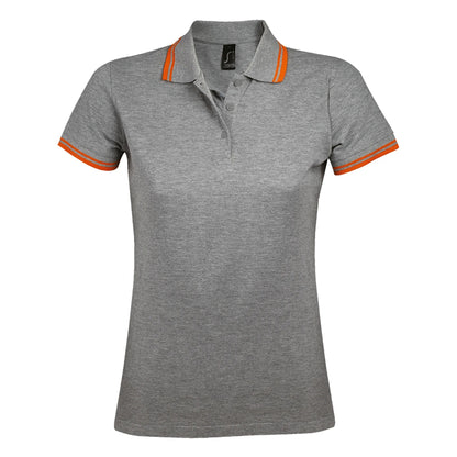Grey Marl-Orange - Front - SOLS Womens-Ladies Pasadena Tipped Short Sleeve Pique Polo Shirt