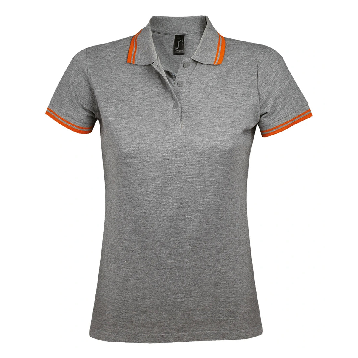 Grey Marl-Orange - Front - SOLS Womens-Ladies Pasadena Tipped Short Sleeve Pique Polo Shirt