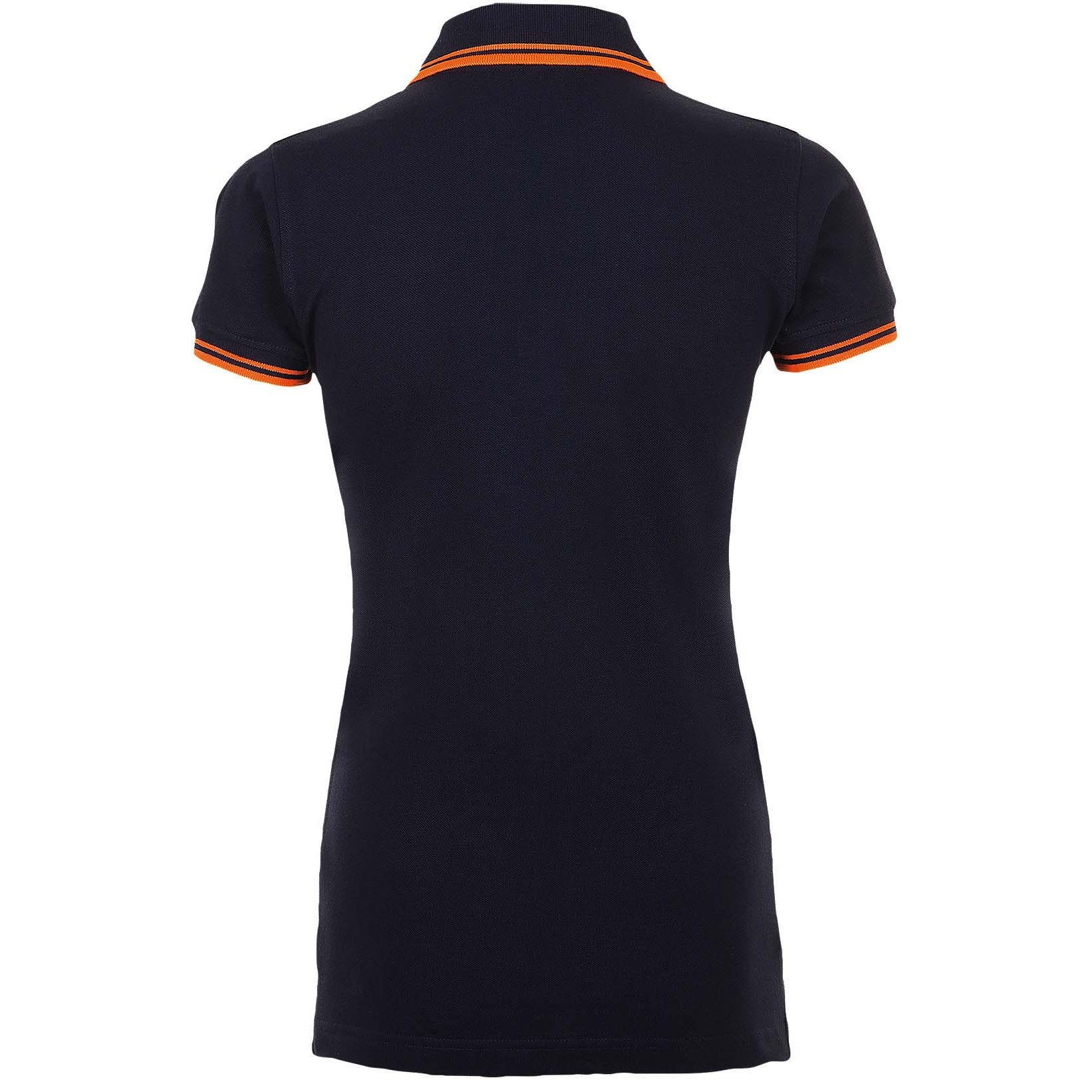French Navy-Neon Orange - Side - SOLS Womens-Ladies Pasadena Tipped Short Sleeve Pique Polo Shirt