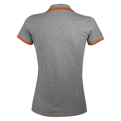 Grey Marl-Orange - Back - SOLS Womens-Ladies Pasadena Tipped Short Sleeve Pique Polo Shirt