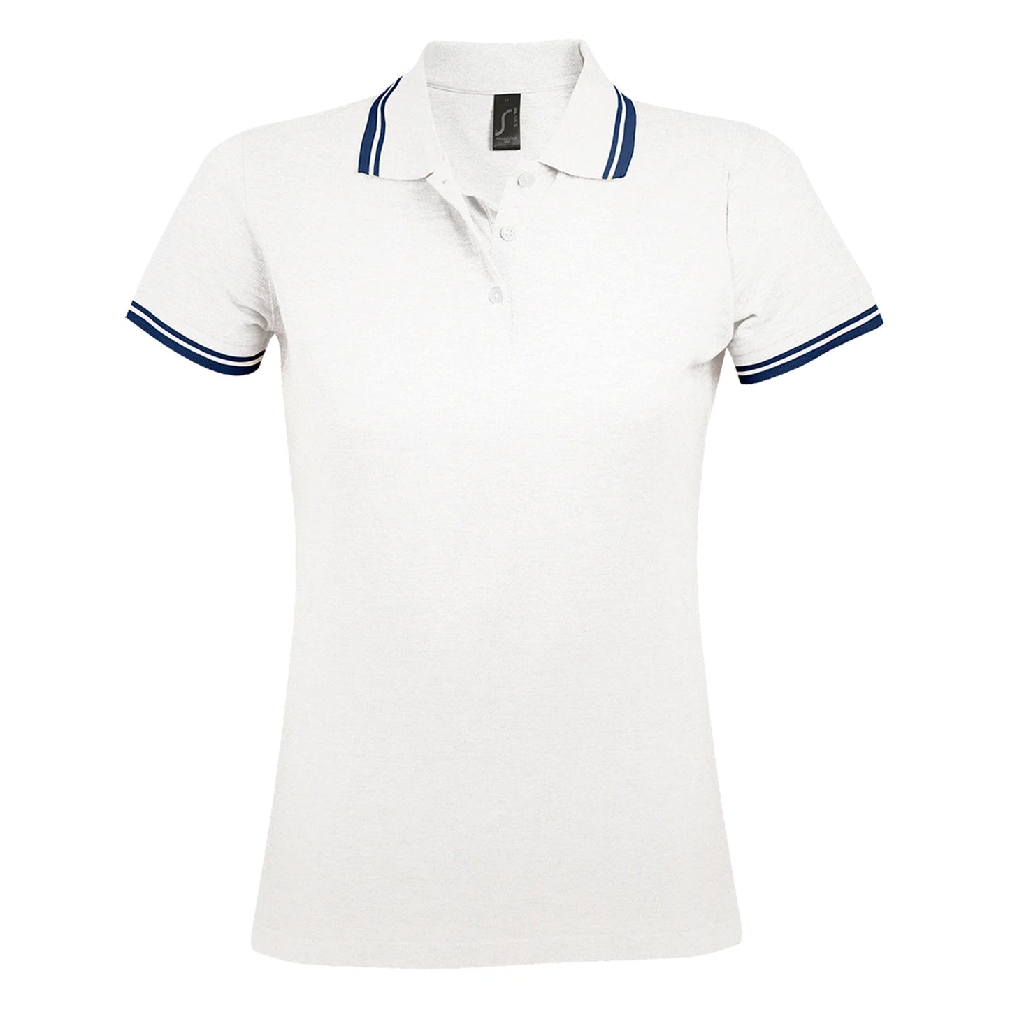 White-Navy - Front - SOLS Womens-Ladies Pasadena Tipped Short Sleeve Pique Polo Shirt