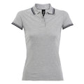 Heather Grey-Navy - Front - SOLS Womens-Ladies Pasadena Tipped Short Sleeve Pique Polo Shirt