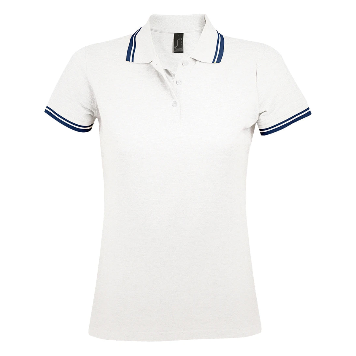 White-Navy - Front - SOLS Womens-Ladies Pasadena Tipped Short Sleeve Pique Polo Shirt