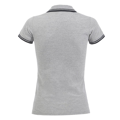 Heather Grey-Navy - Back - SOLS Womens-Ladies Pasadena Tipped Short Sleeve Pique Polo Shirt