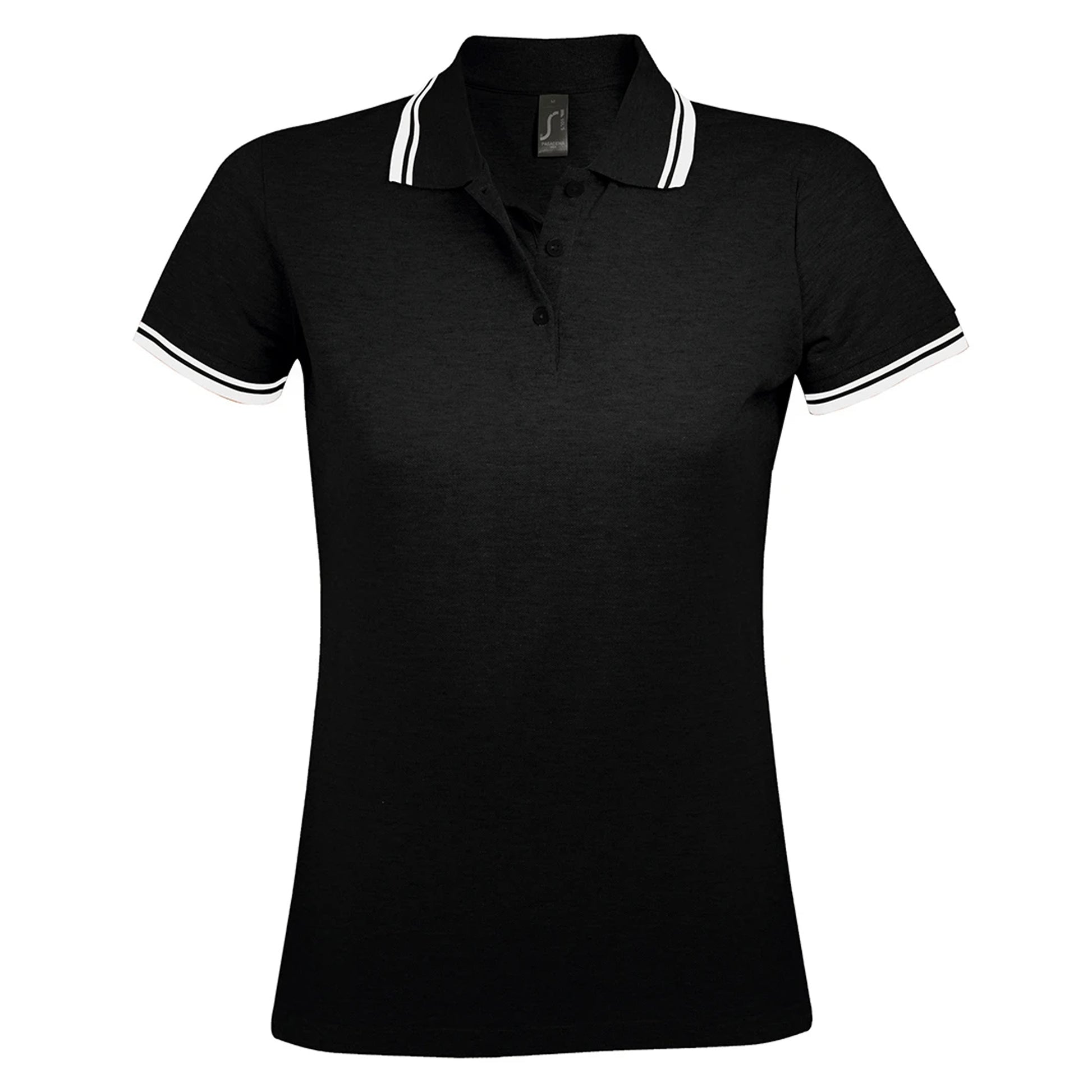 Black-White - Back - SOLS Womens-Ladies Pasadena Tipped Short Sleeve Pique Polo Shirt