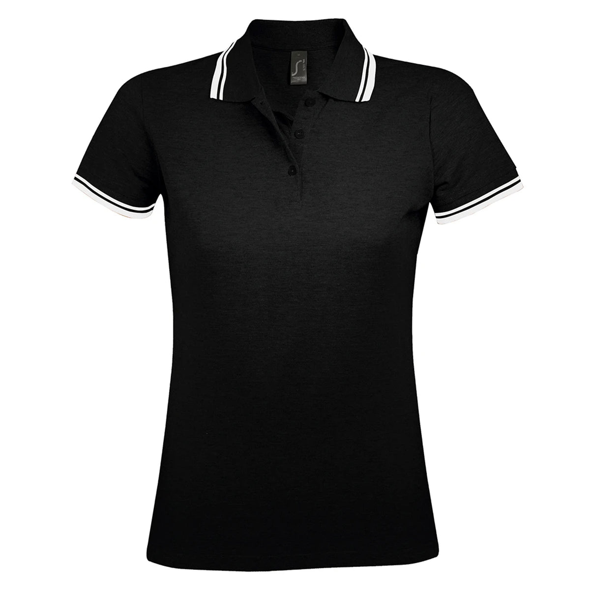 Black-White - Back - SOLS Womens-Ladies Pasadena Tipped Short Sleeve Pique Polo Shirt