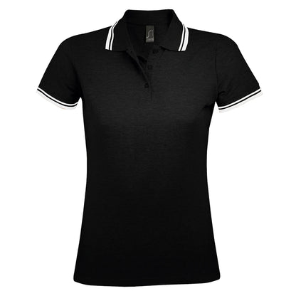 Black-White - Back - SOLS Womens-Ladies Pasadena Tipped Short Sleeve Pique Polo Shirt