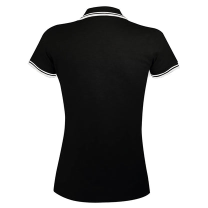 Black-White - Side - SOLS Womens-Ladies Pasadena Tipped Short Sleeve Pique Polo Shirt