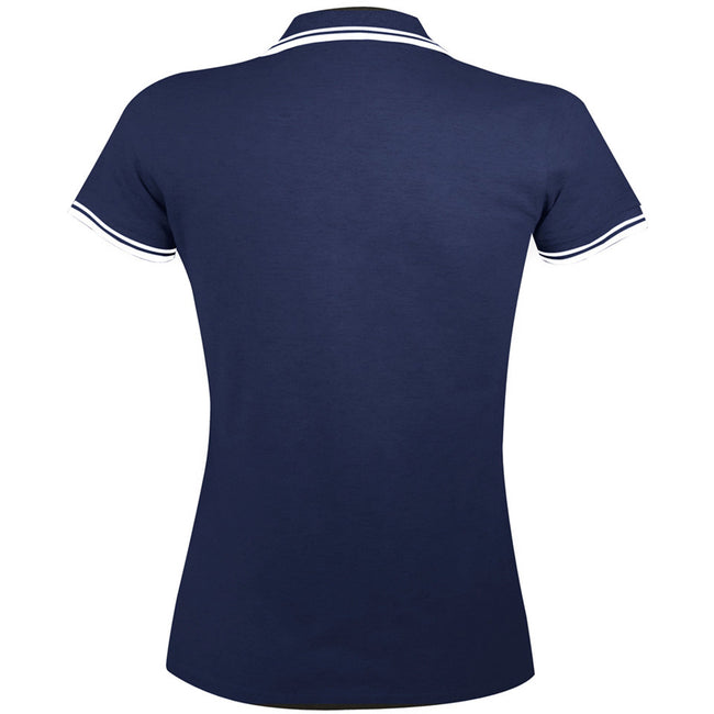 French Navy-White - Back - SOLS Womens-Ladies Pasadena Tipped Short Sleeve Pique Polo Shirt
