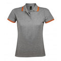 Grey Marl-Orange - Front - SOLS Womens-Ladies Pasadena Tipped Short Sleeve Pique Polo Shirt