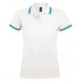 White-Aqua Blue - Front - SOLS Womens-Ladies Pasadena Tipped Short Sleeve Pique Polo Shirt
