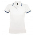 White-Navy - Front - SOLS Womens-Ladies Pasadena Tipped Short Sleeve Pique Polo Shirt
