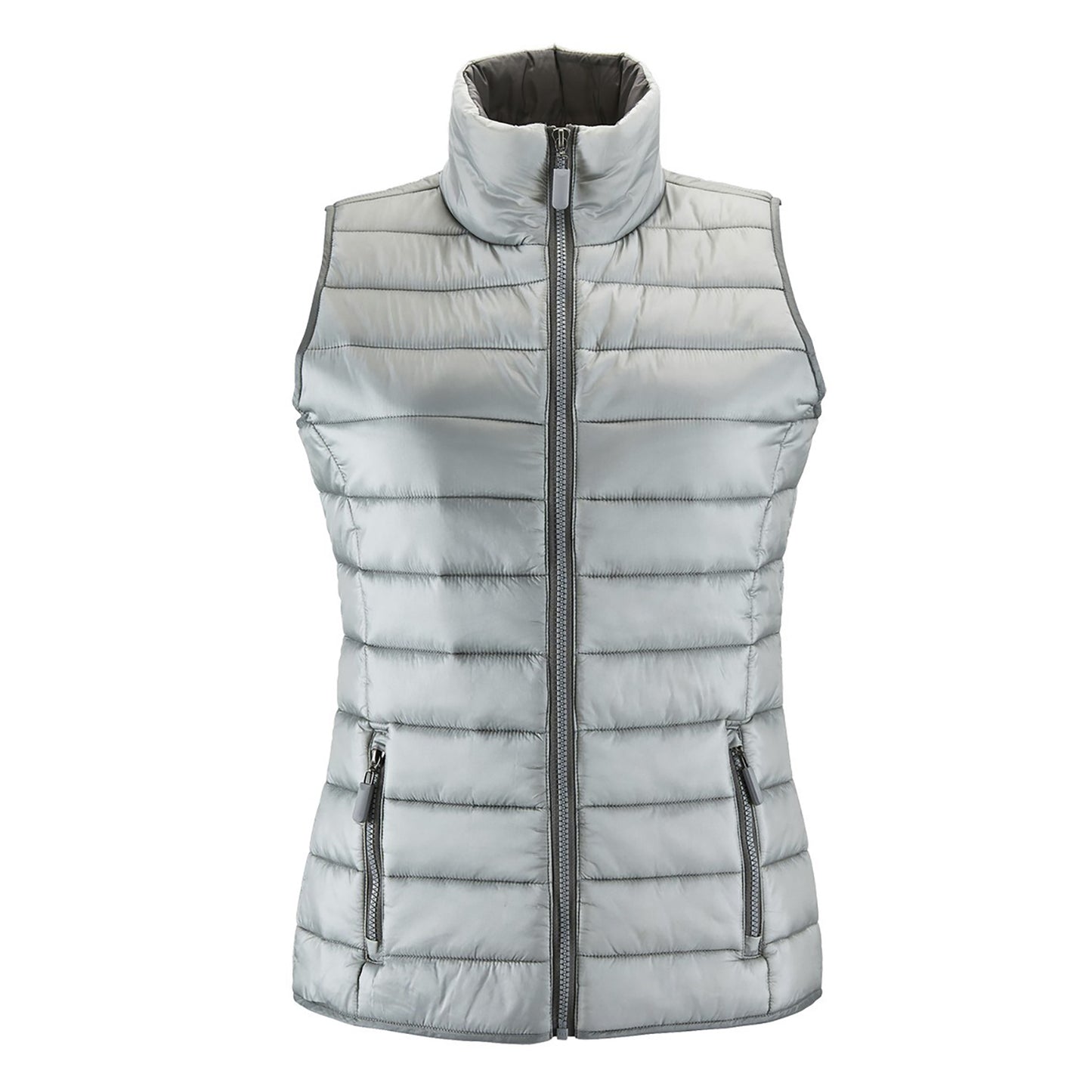 Metal Grey - Front - SOLS Womens-Ladies Wave Padded Water Repellent Bodywarmer-Gilet