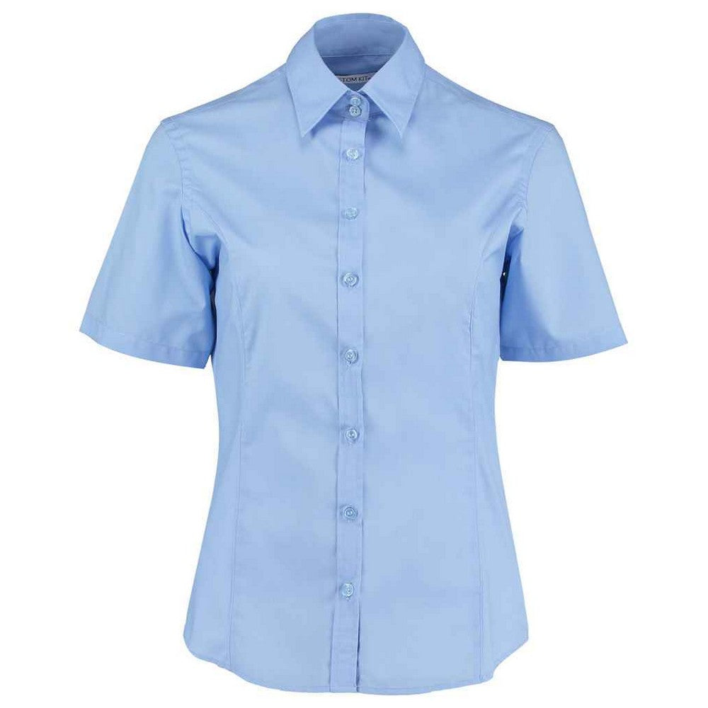 Light Blue - Front - Kustom Kit Womens-Ladies Short Sleeve Business-Work Shirt