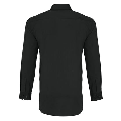 Black - Back - Premier Mens Long Sleeve Fitted Poplin Work Shirt
