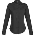 Black - Back - Kariban Womens-Ladies Long Sleeve Mandarin Collar Shirt