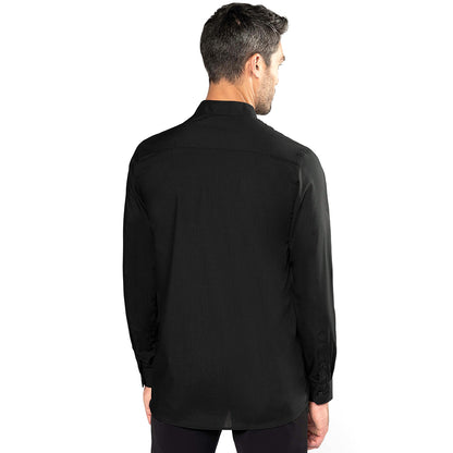 Black - Back - Kariban Mens Long Sleeve Mandarin Collar Shirt