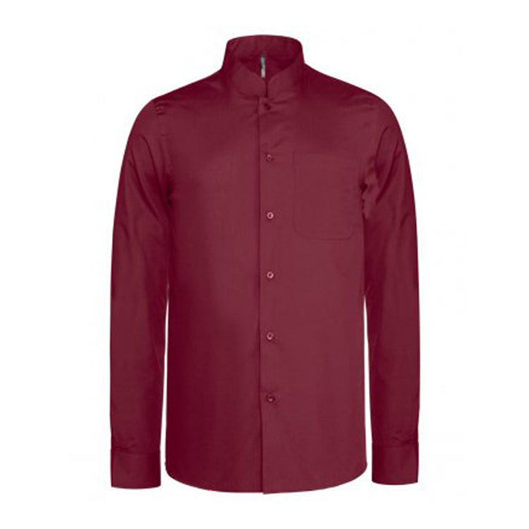 Wine - Front - Kariban Mens Long Sleeve Mandarin Collar Shirt