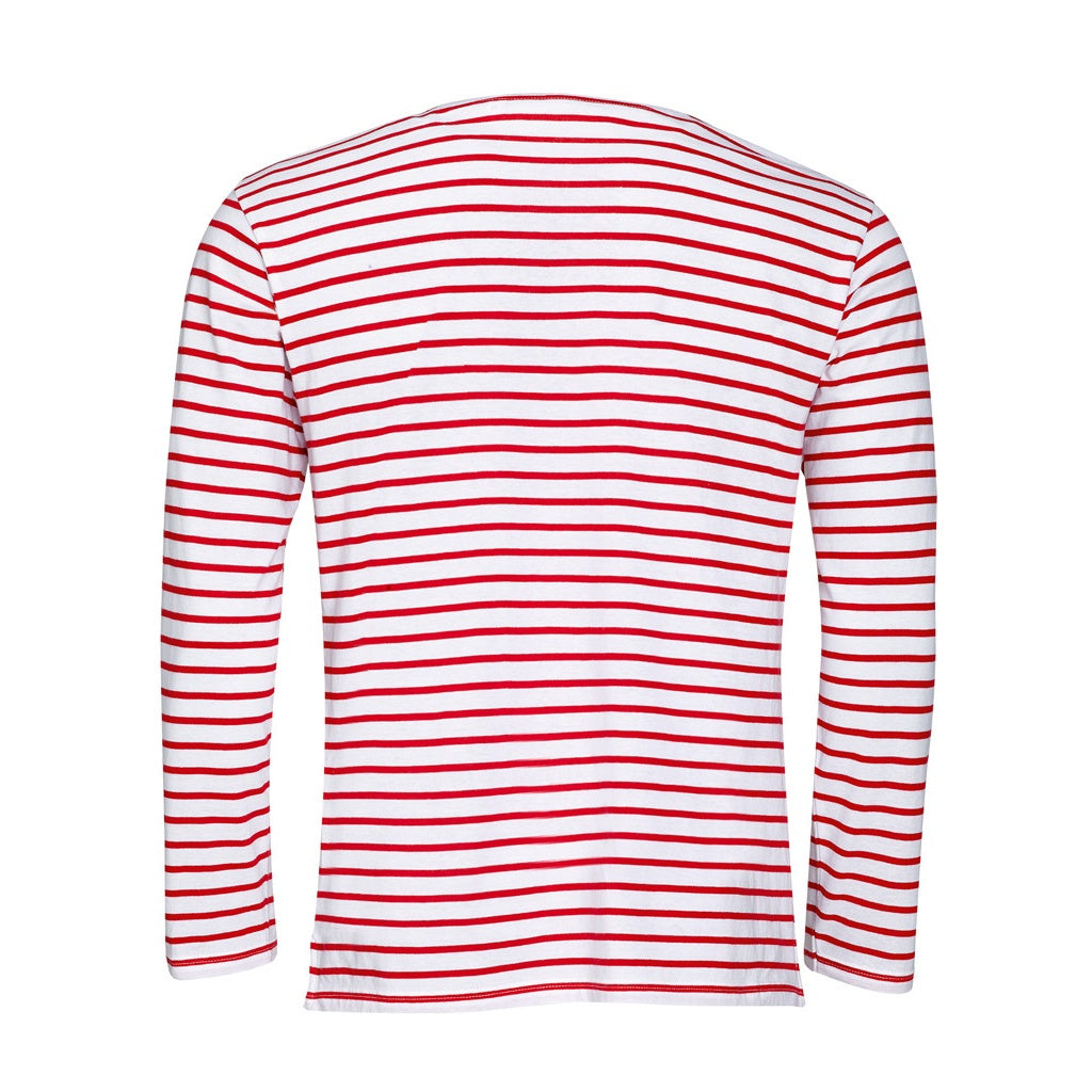 White-Red - Back - SOLS Mens Marine Long Sleeve Stripe T-Shirt