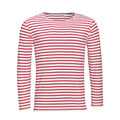 White-Red - Front - SOLS Mens Marine Long Sleeve Stripe T-Shirt