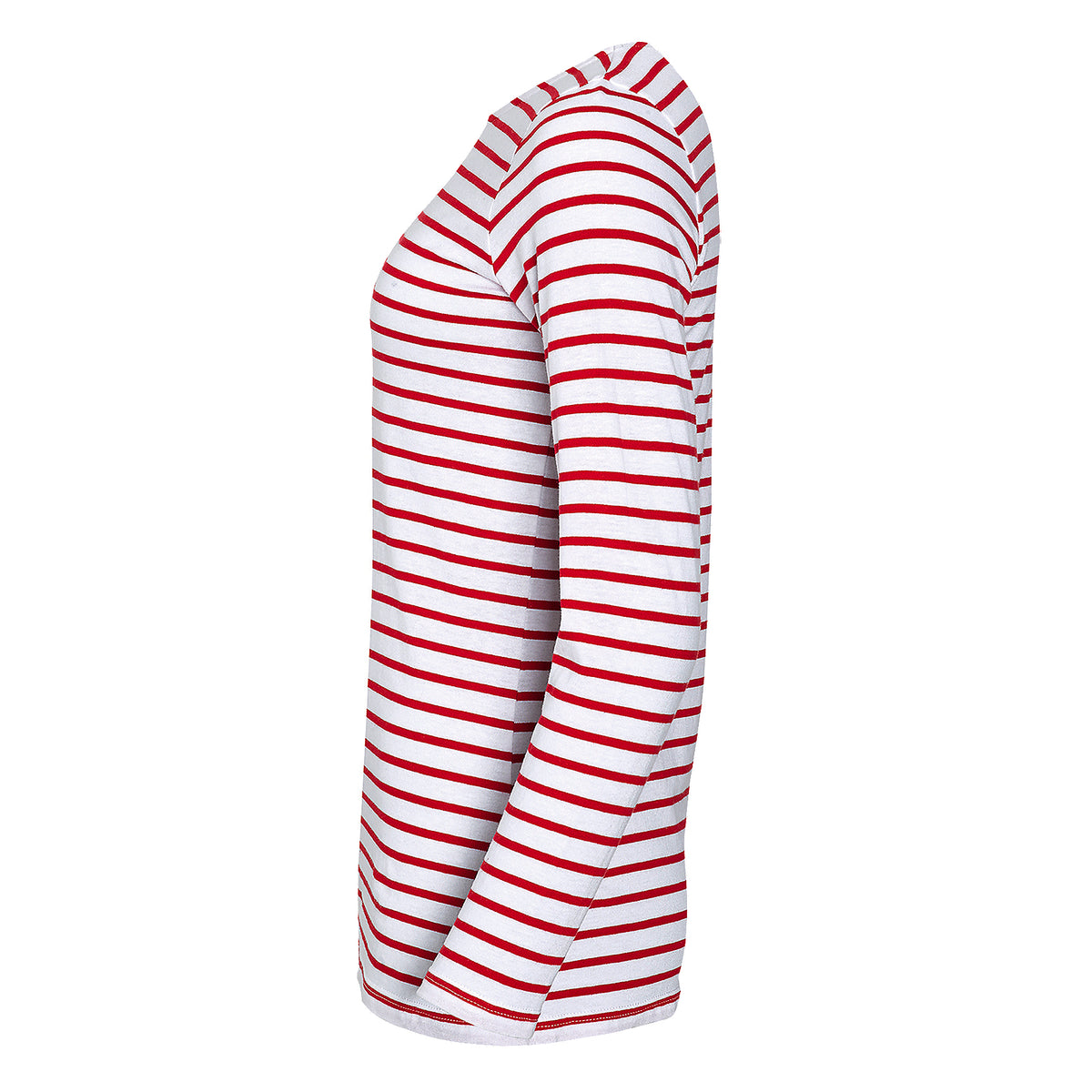 White-Red - Side - SOLS Womens-Ladies Marine Long Sleeve Stripe T-Shirt