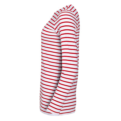 White-Red - Side - SOLS Womens-Ladies Marine Long Sleeve Stripe T-Shirt