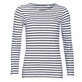 White-Navy - Front - SOLS Womens-Ladies Marine Long Sleeve Stripe T-Shirt