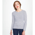 White-Navy - Back - SOLS Womens-Ladies Marine Long Sleeve Stripe T-Shirt