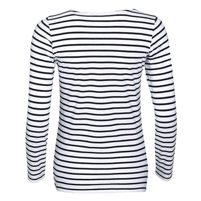White-Navy - Side - SOLS Womens-Ladies Marine Long Sleeve Stripe T-Shirt
