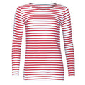 White-Red - Front - SOLS Womens-Ladies Marine Long Sleeve Stripe T-Shirt
