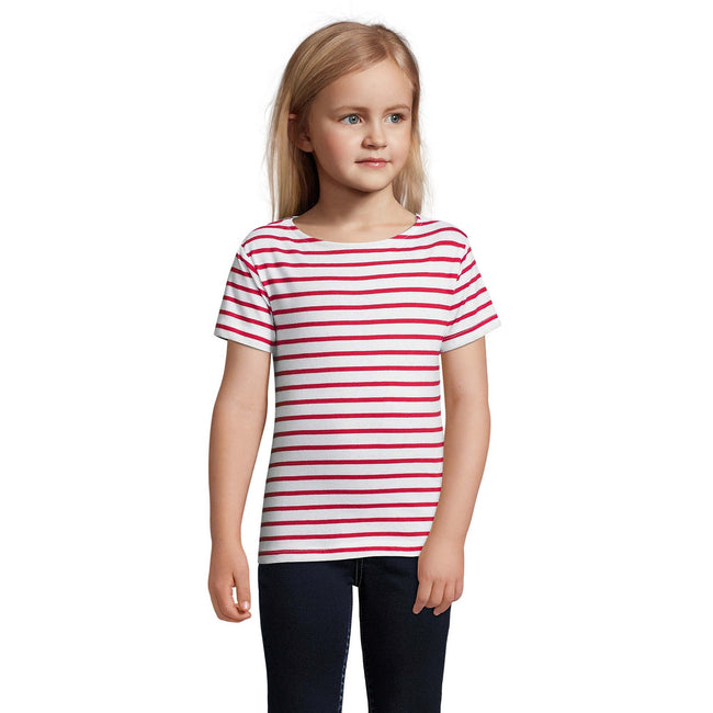White-Red - Back - SOLS Childrens-Kids Miles Striped Short Sleeve T-Shirt