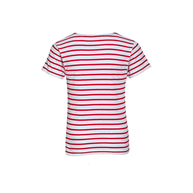 White-Red - Side - SOLS Childrens-Kids Miles Striped Short Sleeve T-Shirt